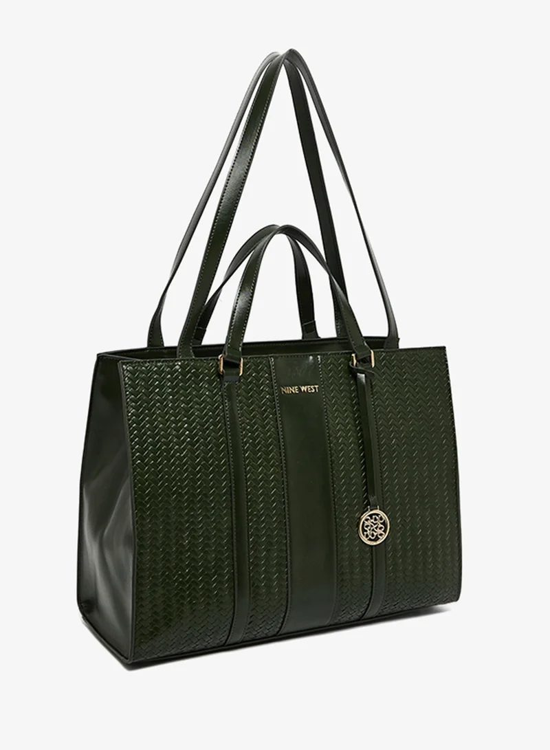 NINE WEST Dark Green Top Handle Logo Detail Tote for Women | Best Price UAE